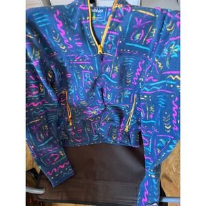 Chubbies Blue Aztec Print Fleece Pullover Cropped Jacket Zip Pockets Size Small